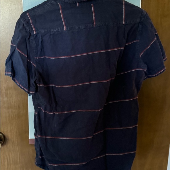 Small Merona button-up polo; blue with red stripes. - Picture 2 of 3